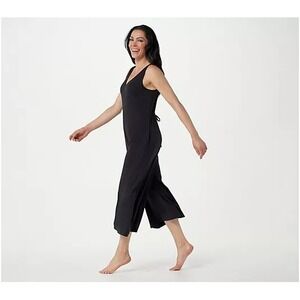 AnyBody Cozy Knit Petite Wide-Leg Jumpsuit with Back Tie Detail Black PM